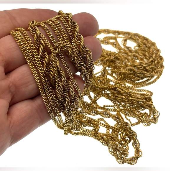 Vintage Signed Monet 54” Long Gold Tone Multi Strand Necklace Layering - Picture 3 of 9